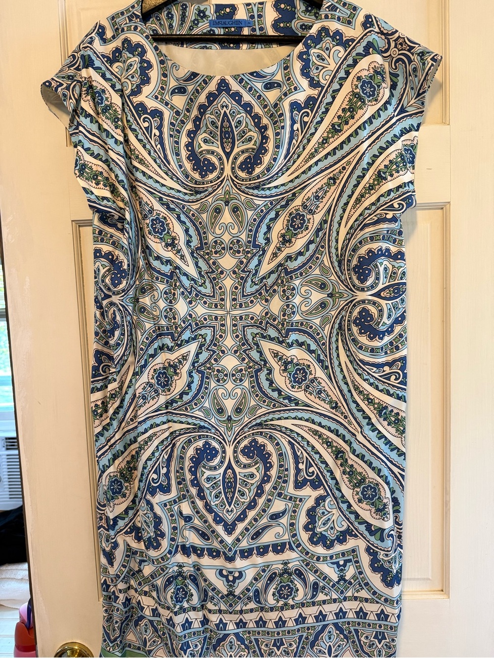 Blue Paisley-Print Midi Dress with Cap Sleeves